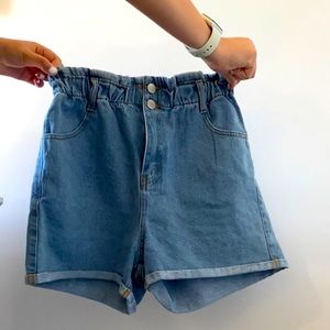 Jean Denim Shorts with Stretchy Ruffled Waist-Band